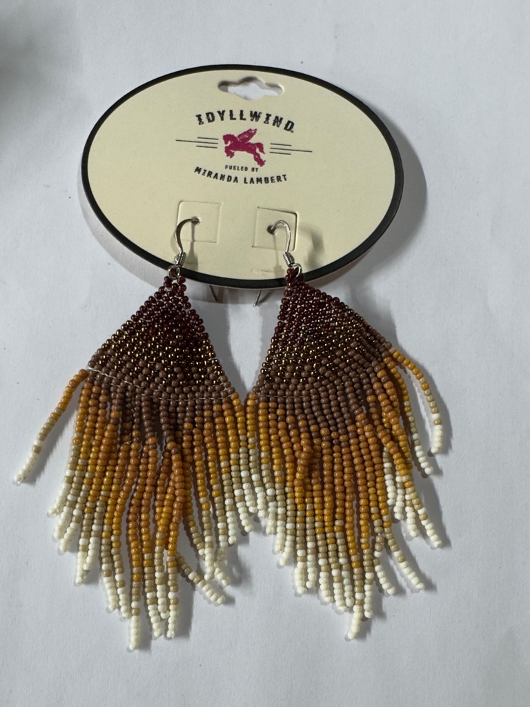 Idyllwind Beaded Fringe Earrings - Brown Mustard Cream 20$